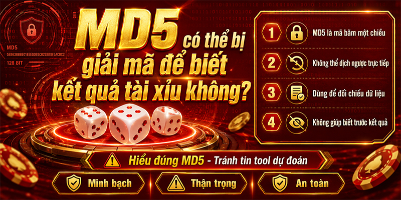 Không thể giải mã MD5 ra kết quả tài xỉu